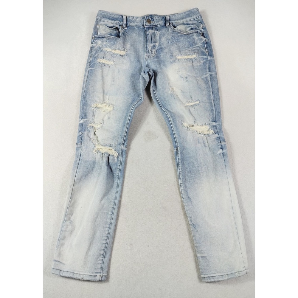 Smoke Rise Jeans Mens 34 Light Wash Blue Distressed‎ Stretch Denim Streetwear